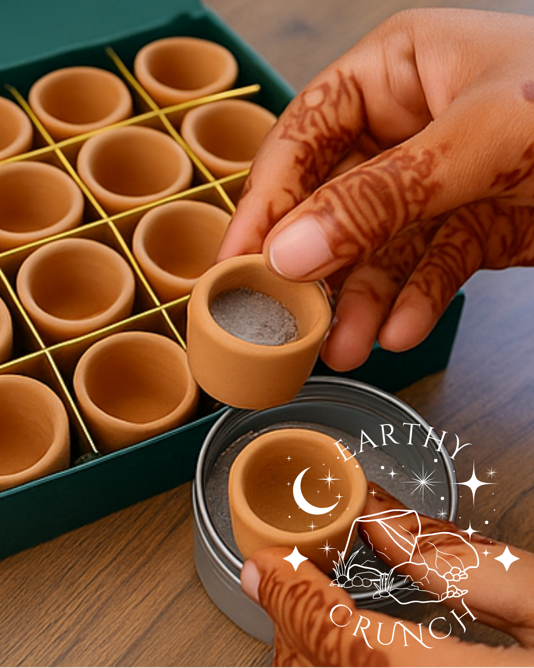 16x Indian Terracotta Shot Pots with Clay Powder (100g) Bundle - Gift Box Included - Edible clay pots for Pica