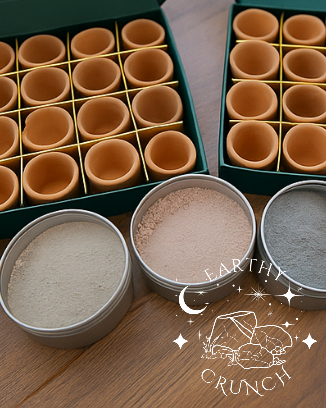 16x Indian Terracotta Shot Pots with Clay Powder (100g) Bundle - Gift Box Included - Edible clay pots for Pica